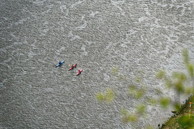 High angle view of people on floor