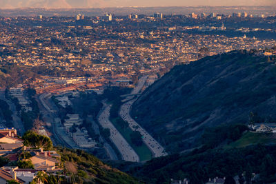 High angle view of buildings in city