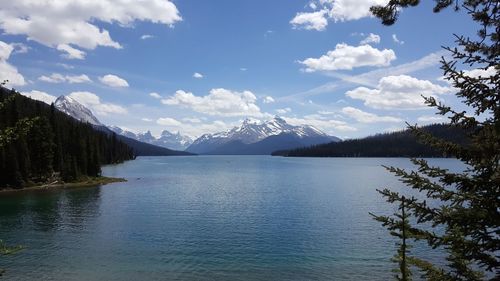 Scenic view of lake against cloudy sky
