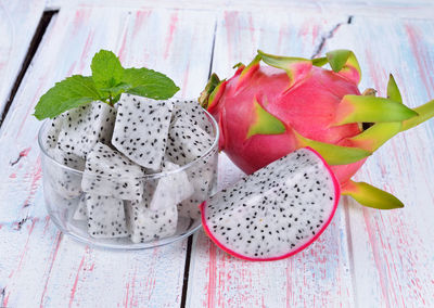 High angle view of fruits on table