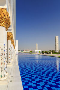 View of swimming pool against buildings