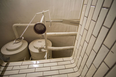 High angle view of spiral staircase in bathroom