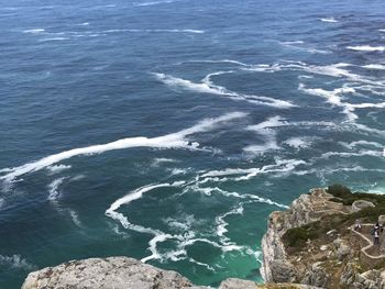 High angle view of rocks in sea at cape point