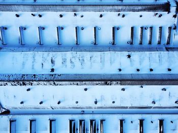 Drone shot of a roof covered with snow