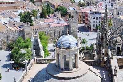 High angle view of buildings in town
