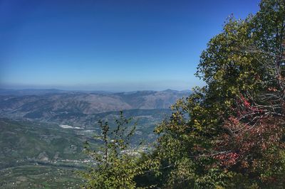 Scenic view of landscape against clear blue sky