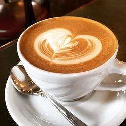 Close-up of cappuccino on table