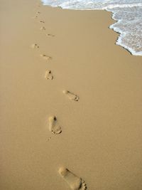 High angle view of footprint on shore