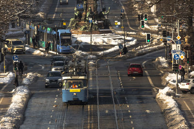 High angle view of cars on city street