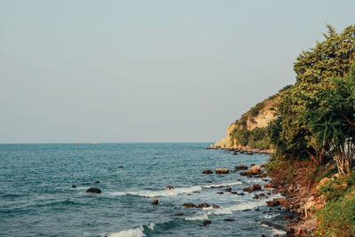 Scenic view of sea against clear sky