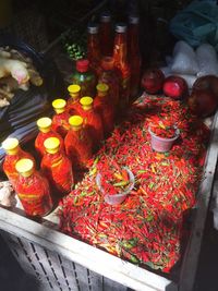 High angle view of vegetables for sale