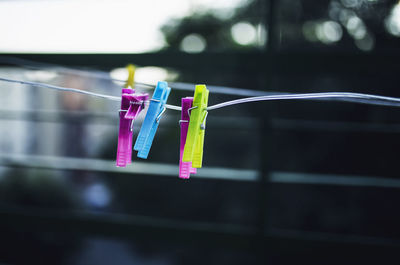 Clothespin hanging on clothesline