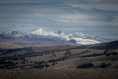 Scenic view of snowcapped mountains against sky