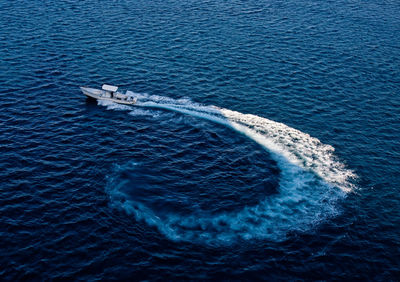 Aerial view of ship in sea
