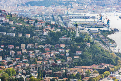 High angle view of buildings in city