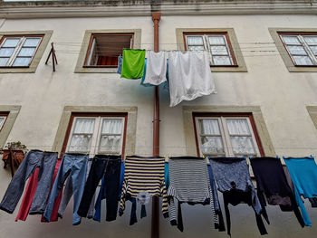 Laundry drying on a clothesline in lisbon, portugal