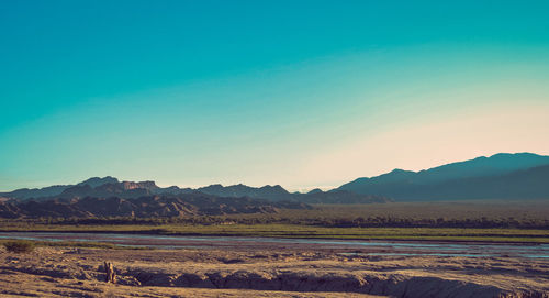 Scenic view of landscape against clear blue sky