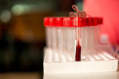 Close-up of glasses on table