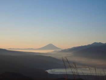 Scenic view of mountains against clear sky