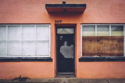 Closed door of abandoned building