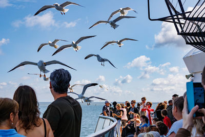 Rear view of people in sea