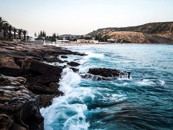 Scenic view of sea against clear sky