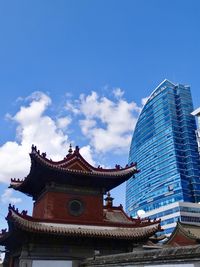 Low angle view of temple building against sky