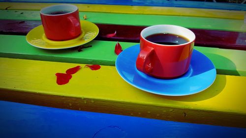 Close-up of coffee cup on table