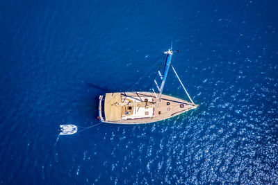 High angle view of sailboat in sea