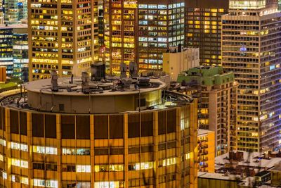 Illuminated buildings in city