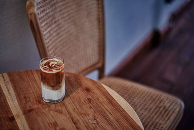 High angle view of beer glass on table