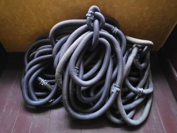 High angle view of ropes on table