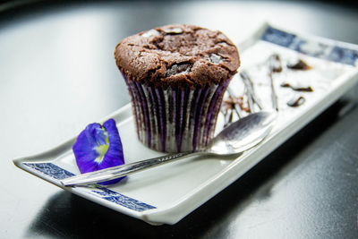 Close-up of chocolate cake on table