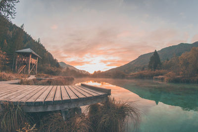 Scenic view of lake against sky during sunset