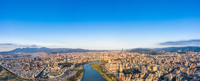 High angle shot of townscape against sky