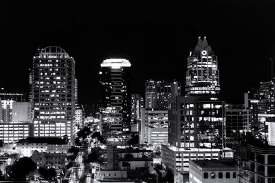 View of city lit up at night