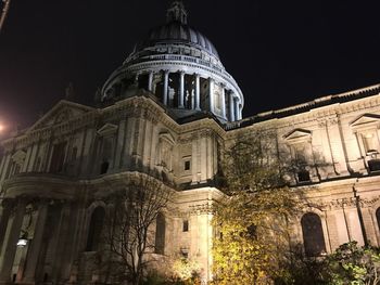 Low angle view of cathedral against sky at night