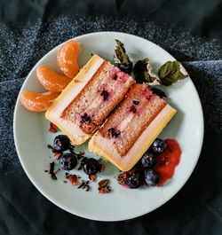 High angle view of breakfast served on table