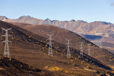 View of landscape against mountain range