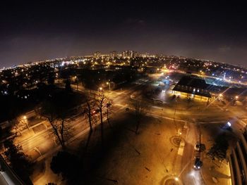 Aerial view of city at night