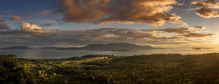 Sunset panorama of orcas island, washington. 