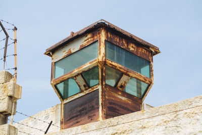 Low angle view of lookout tower against clear sky