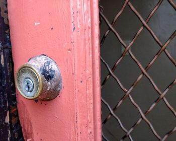 Close-up of rusty metal fence