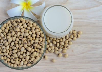 High angle view of eggs in container on table