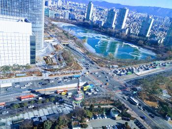 High angle view of city street
