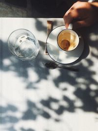 Close-up of coffee cup on table