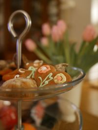 Close-up of desserts in cake stand