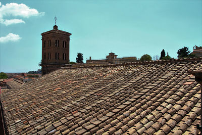 Low angle view of roof of building against sky