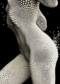 Close-up of woman with tattoo against black background