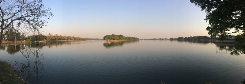 Scenic view of lake against clear sky